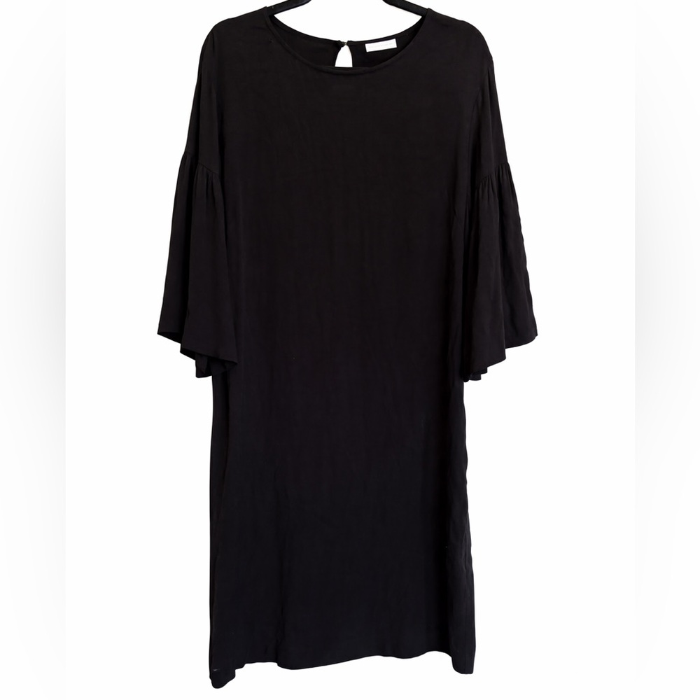 NWT NY&Co Black Shift Dress Bell Sleeves Keyhole Back Size Large